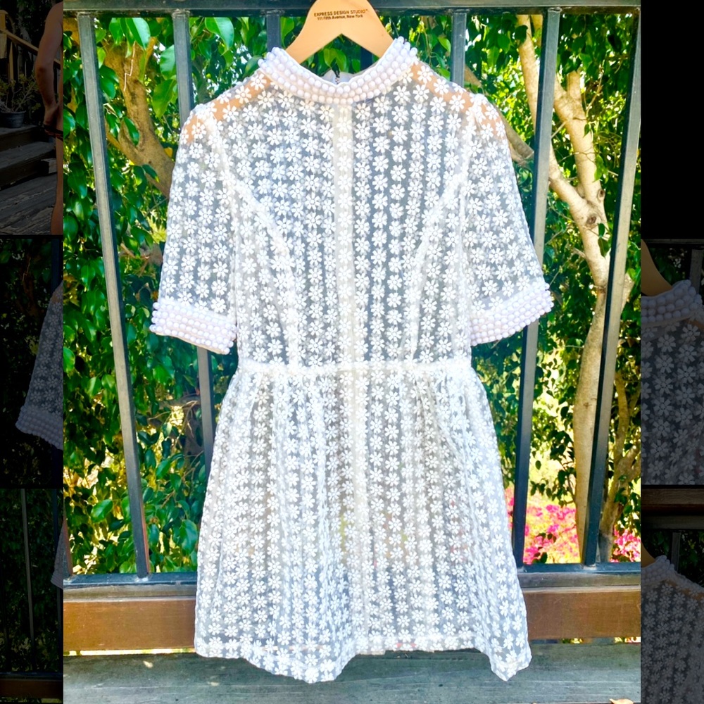 *** SOLD *** Sheer Floral Dress with Jeweled Collar & Sleeve Detail
